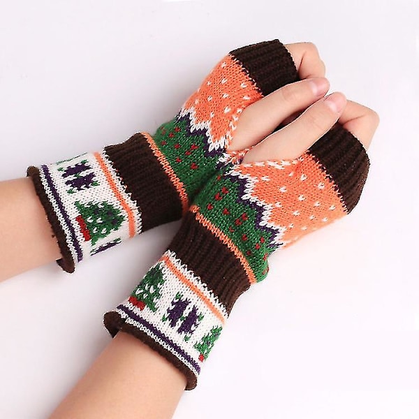 Julgranhandskar Tjockade Ylle Fingerlösa Öppna Finger Stickade Vantar Halvfingerhandskar Färgglada Varma Jul (3set, Blandade Färger)