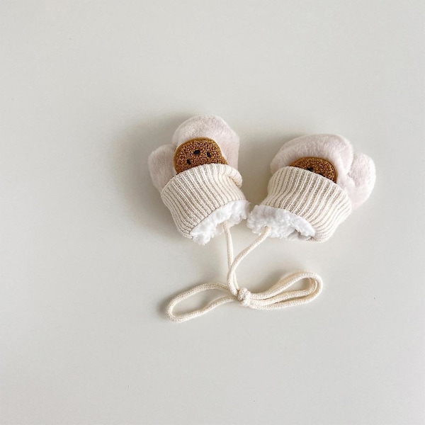 Vinter Varma Handskar Anti-skid Cartoon Bear Vantar med Rep för Baby Boy Girl