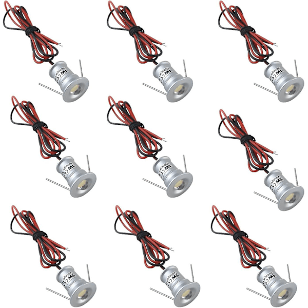 Sorte 9 stk. Mini 12V 1W LED Indbyggede Spotlights til Køkken, Trapper, DIY Belysning, Varmt Hvidt