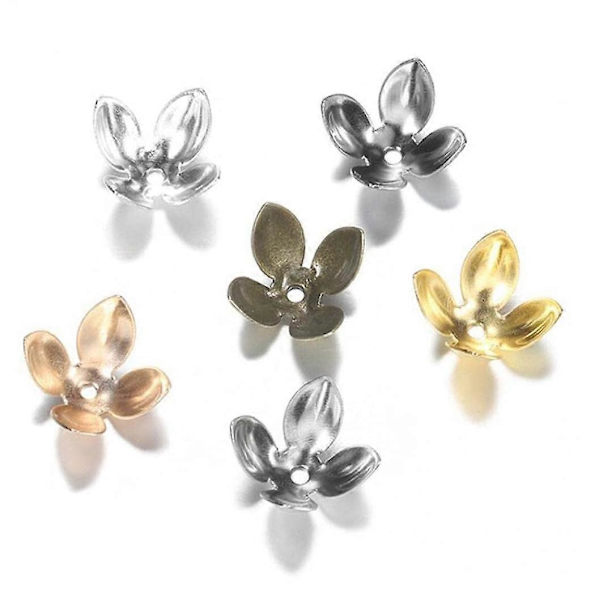 300 stk 15 * 8mm Gullbelagte Metallblomsterperlelokk Funn Fire Blader Bulk End Perlelokk for Smykkeproduksjon Forbruksvarer DIY