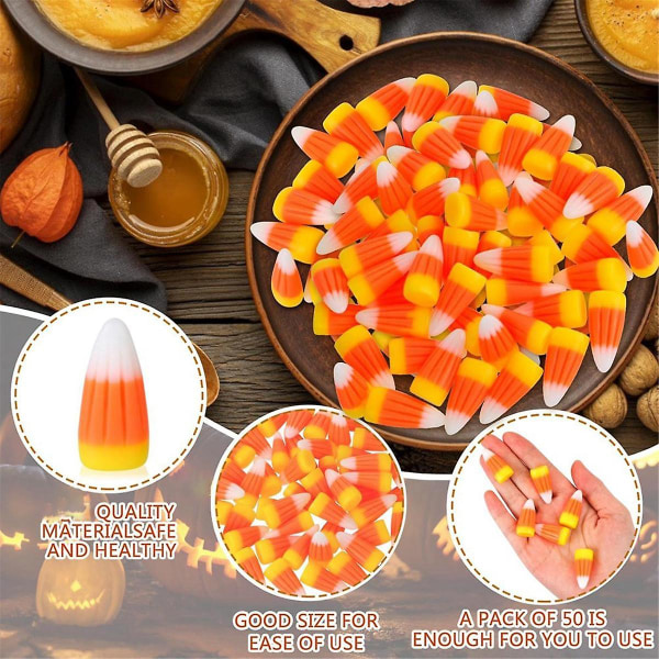 50 kpl Halloween-teemainen hartsi Candy Corn -keinotekoiset 3D Candy Corn -helmet syksyn väärennetty maissi scrapbooking-koristeet