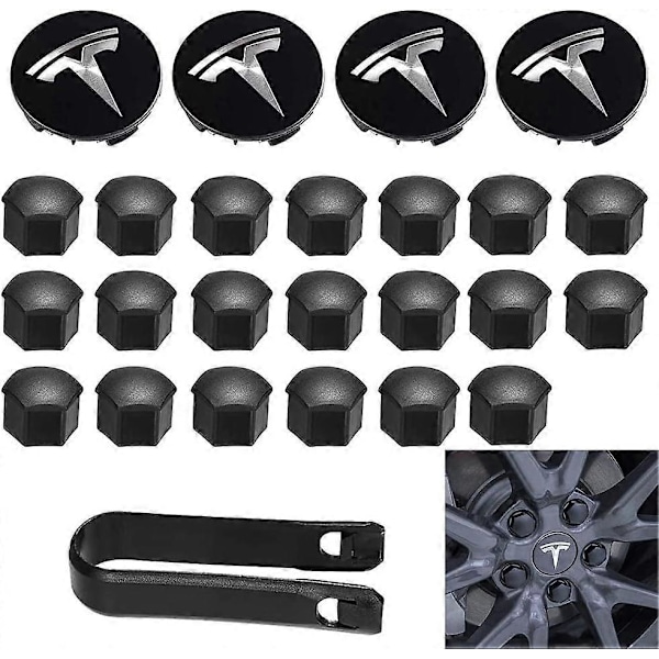 Tesla Model 3 Model Y Aero Hjulkapselsæt med Logo - Sort