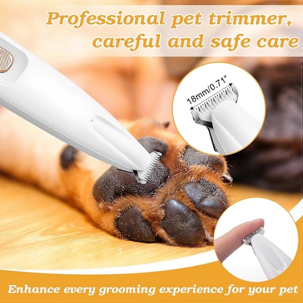 Klo-trimmer for hund, oppgradert 18 mm vanntett presisjonstrimmer for kjæledyr, elektrisk hundeklipper for pelsstell, oppladbar hårklipper for poter, E
