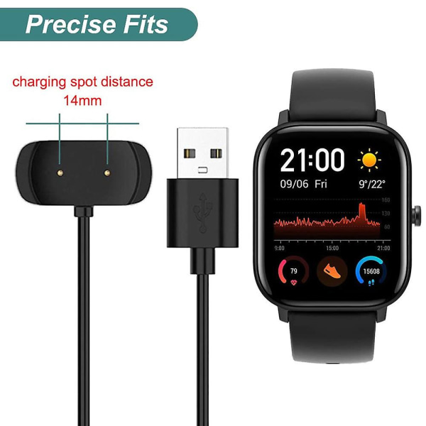 Laderkabel for Amazfit Gts 2, Gts 2 Mini, Gts 2e, Gtr 2, Gtr 2e, Gts 4 Mini, T-rex Pro, Bip 3, Bip U, 3.3ft USB-ladekabel Dockledning Smartklokke