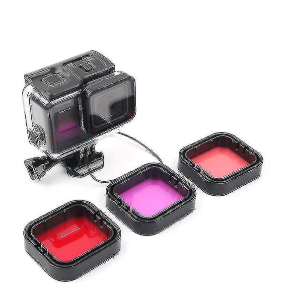 3-pack dykfilter undervattensröd magenta snorkelfärgfilter för Gopro Hero 5 6 7 Black Suit Housing Case Lins