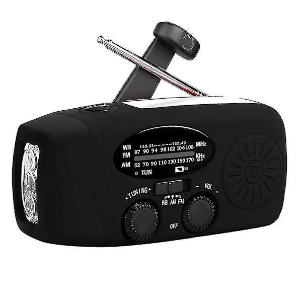 Bärbar solcellsdriven nödhandvev Radio Am/fm Radio 1000mah Uppladdningsbar Power Bank USB Mobilladdare Led Ficklampa