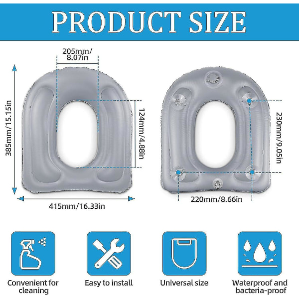 Uppblåsbar toalettstolskudde med sugkoppar, höjdjusterbar uppblåsbar toalettstol för vuxna, seniorer, äldre, funktionshindrade, smärtlindring i svanskotan
