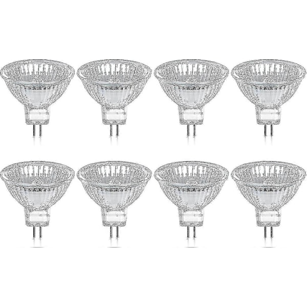 Förpackning med 8 halogenlampor Gu5.3 Mr16 35w 12v dimbar - Varmvitt 2800k, 400 lumen, glasöverskydd