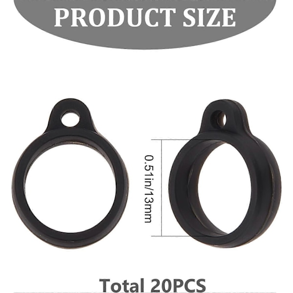 20 stk. Anti-Tab Silikone Gummi Ringe 13mm Diameter Sort Anti-Tab O Ringe Multipurpose Halskæde Lanyard Udskiftning Vedhæng Bæresæt DIY
