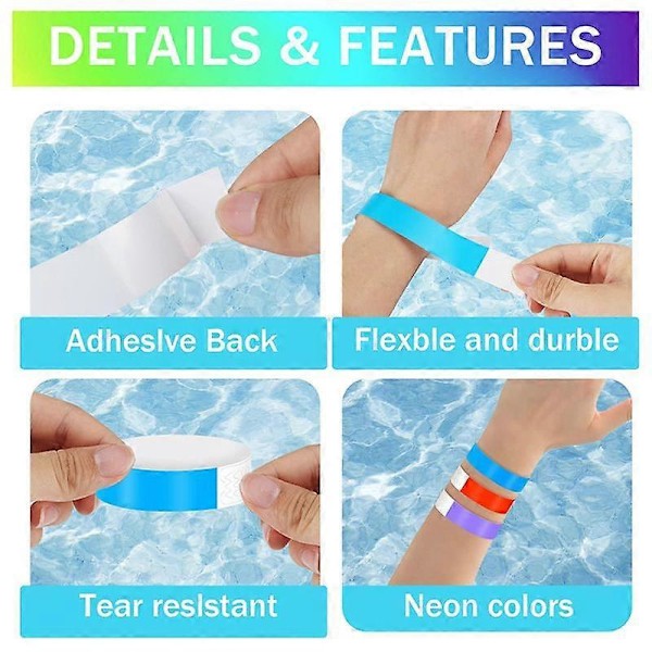800 st Vattentäta Armband Handledsband för Evenemang Konsert Självhäftande för Fest 8 Färger