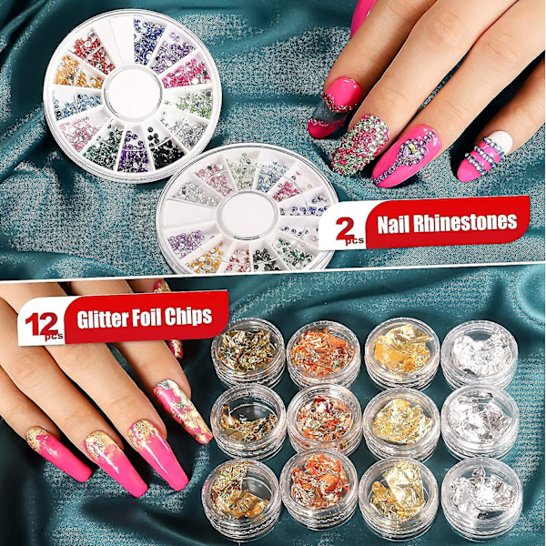 Nagelpenna Designer, Teenitor Stämpel Nail Art Verktyg Med 15 st Nail Painting Penslar, Nail Dotting Verktyg, Nail Foil, Manikyrtejp, Färgade Strass För N