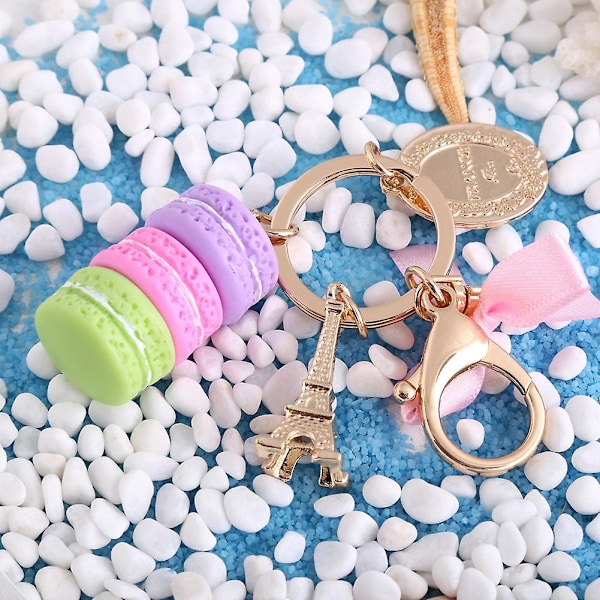 Färgglad Söt Macaron Eiffeltornet Nyckelring Väska Hänge Bil Charm Dekoration (Lila)