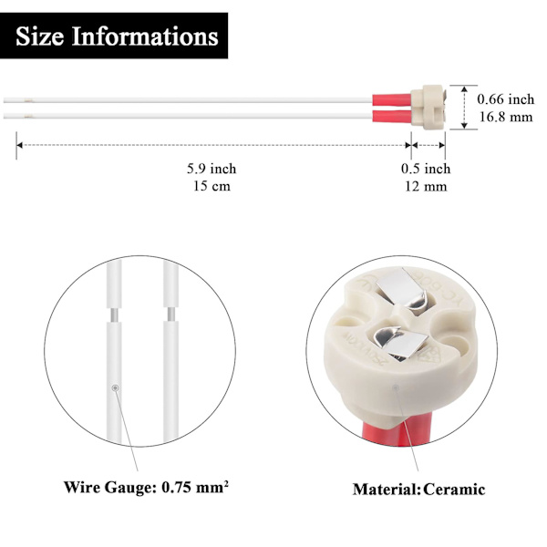 Bi-pin-sockel, G4, Gu5.3, G6.35, Gy6.35, Gx5.3 Mr16, Gz4 Mr11, Halogen Glödlampa Sockel Keramik Kropp Lamphållare (12 st)