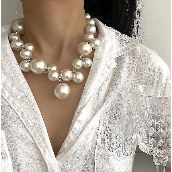 Helmi-kaulakoru, suuri helmi, solisluun ketju naisille, vintage-elegantti riipuskaulakoru, hää- ja juhlakoru