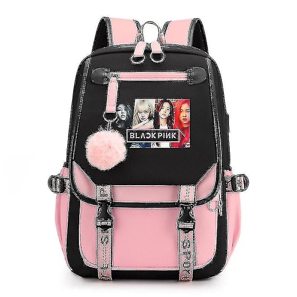 2022 Koululaukku Reppu USB-latauksella & Kuulokeliitäntää (blackpink)blackpink Reppu Kannettava Tietokoneen Laukku, 2024 Ping