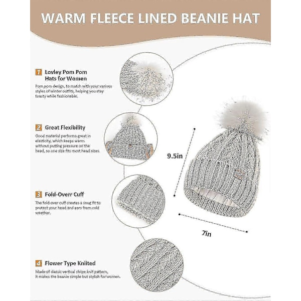 Dame Lue Skjerf Hansker Sett, Fleeceforet Vinterlue Med Pom Pom, Langt Strikket Skjerf