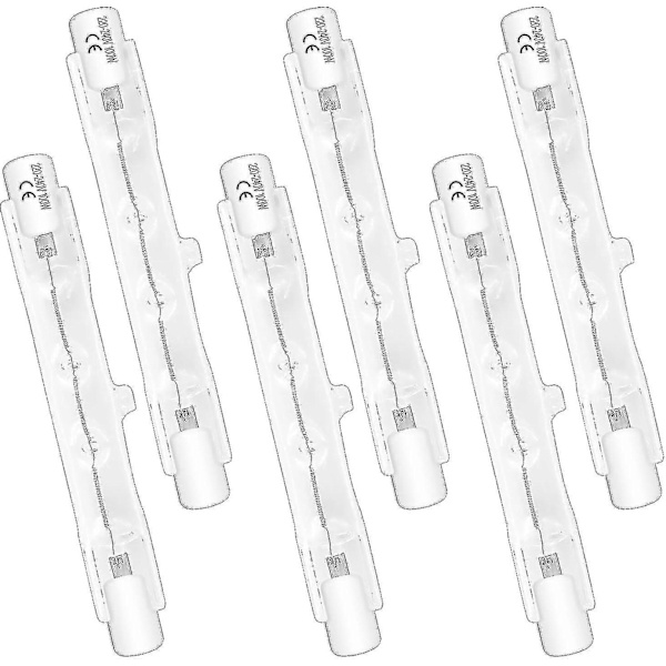 Pakke med 6 Halogenpærer R7s 78mm 100w 230v, Dimmbare Halogenrørlampe, Varmt Hvit 2700k, 1500lm, Lineær Halogenspotlight, For Landskapsbelysning, Wor