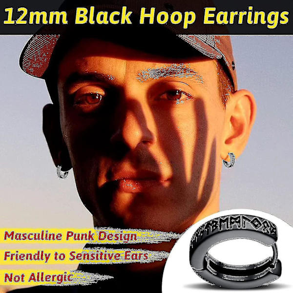 Norse Viking Rune Hoops Øreringe til Mænd og Kvinder 12mm Huggie Hoops med Delikat Gaveemballage (75% rabat)_FD10