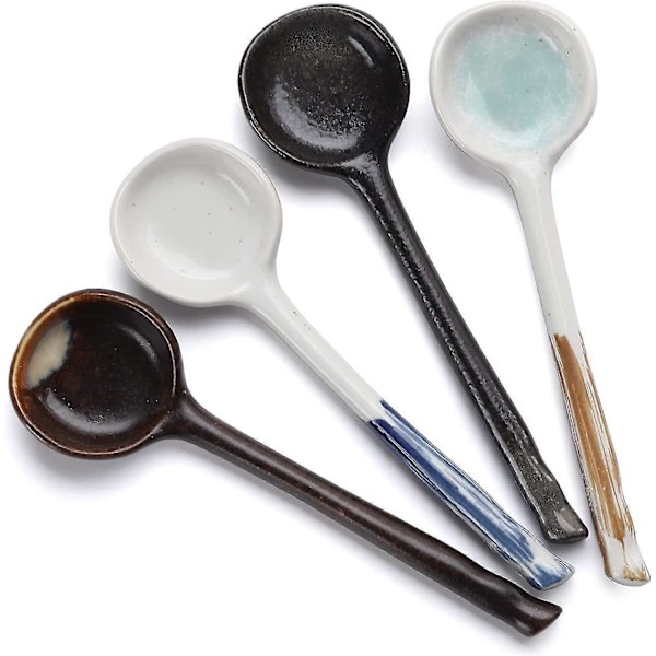 4 stk Japanske Ramen Suppe Skeer Keramik Asiatiske Suppe Skeer Retro Koreansk Stil Spiseske (stil 1)