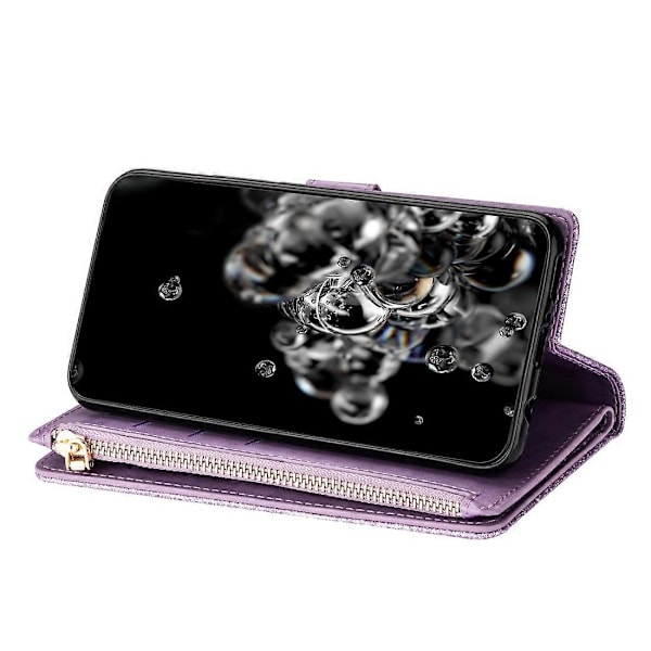 För Samsung Galaxy A51 Multi-card Slots Stjärnklar Himmel Laser Carving Glitter Dragkedja Horisontell Flip Läderfodral med Hållare & Plånbok & Snodd