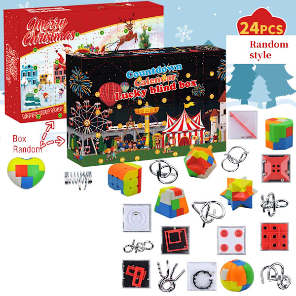 Christmas Advent Calendar 24-day countdown Christmas educational toys, intelligence buckle blind box to develop intelligence (random style)