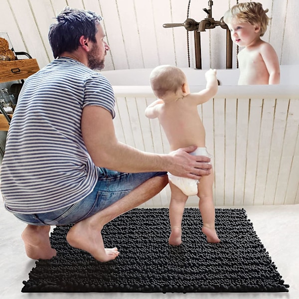 40x60cm Kylpyhuoneen Matto, Super Imuva Plush Mikrokuitu, Liukumaton Kylpyhuoneen Matto, Konepesu, Sopii Kylpyyn, Suihkuun Ja Kylpyhuoneeseen, Musta