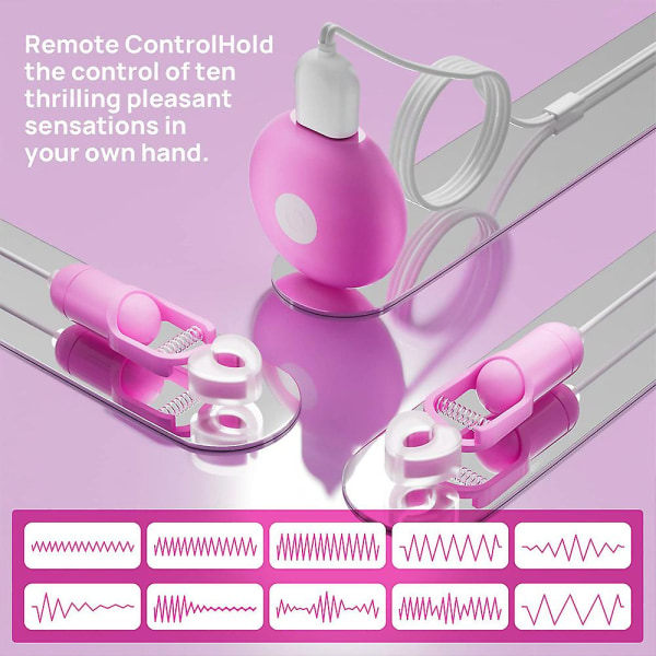 Elektriska silikonbröstklämmor med 10 lägen, vibrerande bröstklämmor, bröstvårtsstimulator med fjärrkontroll