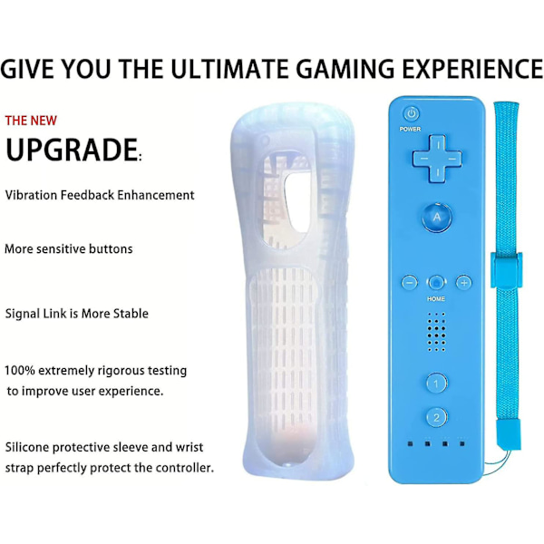 2 stk. Klassiske trådløse controllere, der er kompatible med Wii og Wii U, spilcontroller med silikoneetui og håndledsrem (pink og blå)