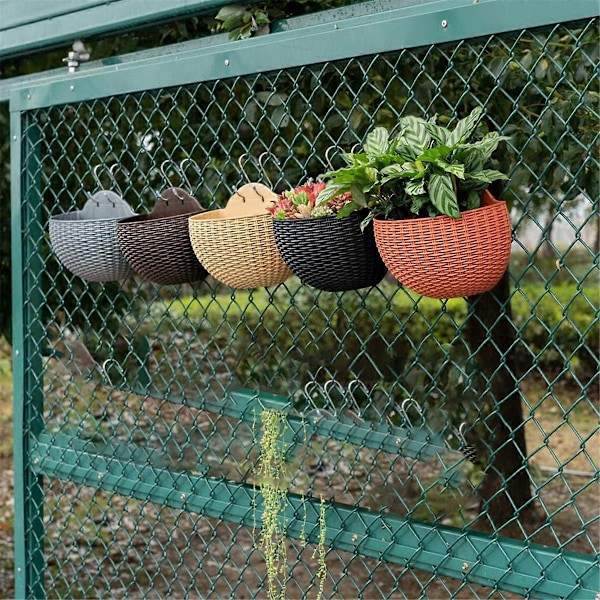 Svarta Väggblomkrukor Väggmonterade Blomkrukor Halvcirkelformade Staketblomkrukor med Dräneringskrokar