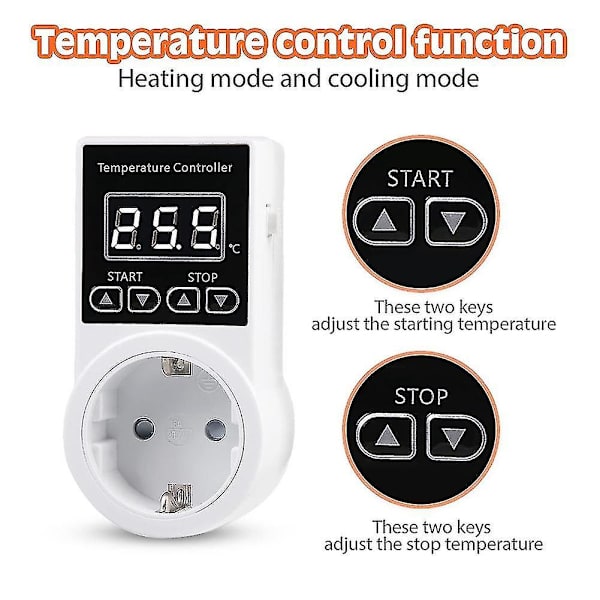1 stk Termostat Stikkontakt med Sensor, Digital Temperaturstyring Stikkontakt, Vandafvisende Temperatur