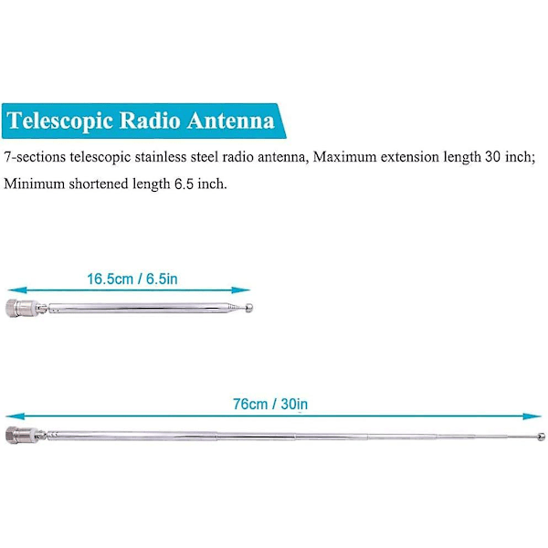 Fm Teleskooppinen Antennisetti 75 Ohmia Epätasapainoinen F-liitin Dab Radio Vaihtoantenni Televisiolle Am Fm Radio Stereovastaanottimelle (30\")