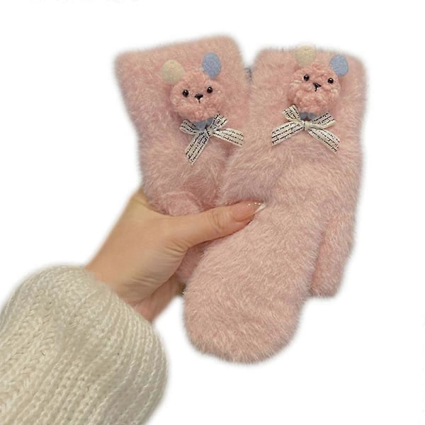 Kanin Plys Mitten Vinter Varme Handsker Tegneserie Strikket Fuld Finger Handsker