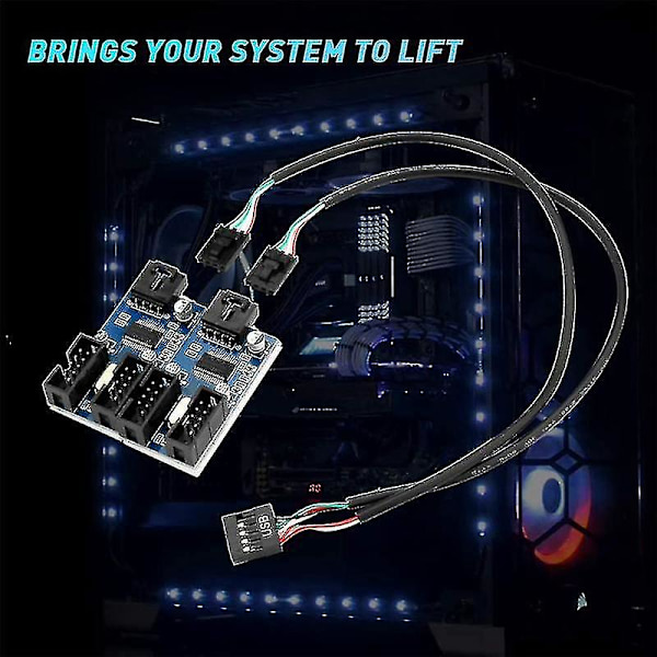 Moderkort USB 2.0 9-pins Header 1 til 4 Udvidelseshub Splitter Adapter