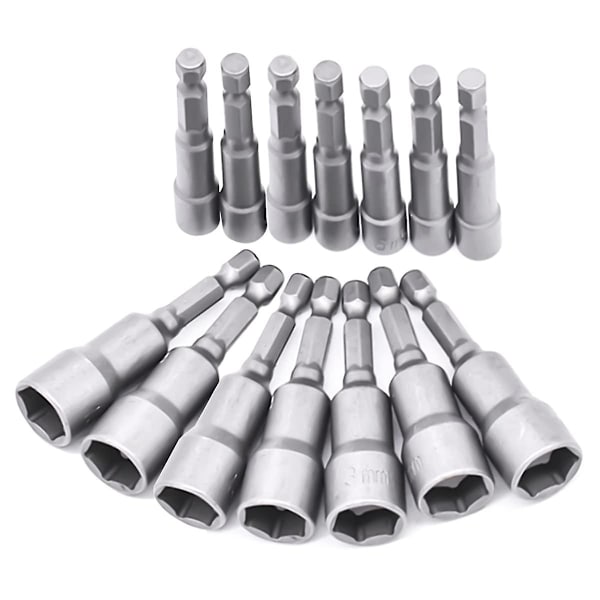 14 stk. 6-19mm Skruetrækker Sokker - Bits Adapter, Hex Hoved Til Håndbor, Elektrisk Skruetrækker, Sokkel Nøgle (Høj Kvalitet Leje Stål)
