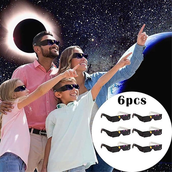 6 kpl Paperiset aurinkopimennyslasit Eclipse Shade suoraan auringon katseluun, turvalliset suojalasit suoraan auringon katseluun