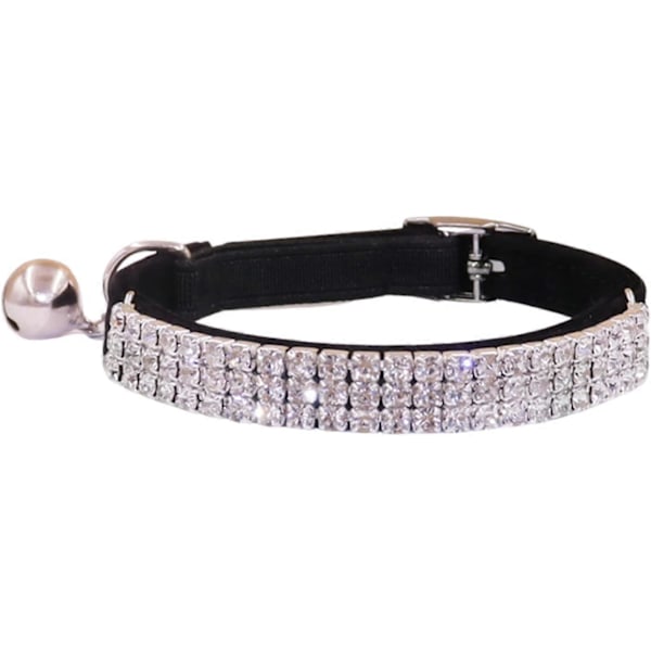 Strass Katt Hundhalsband Mjuk Sammet Säker Justerbar Krage Bling Diamant med Klockor, 20-28 cm för Små Hundar och Katter (Svart)