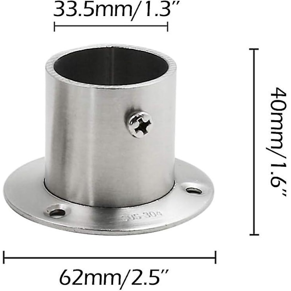 Ruostumattomasta teräksestä valmistettu vaatetelineen liitäntäholkki suihkuverhon liitäntätuki putkelle, 4 kpl pakkaus (halkaisija 32 mm / 1,25 '')