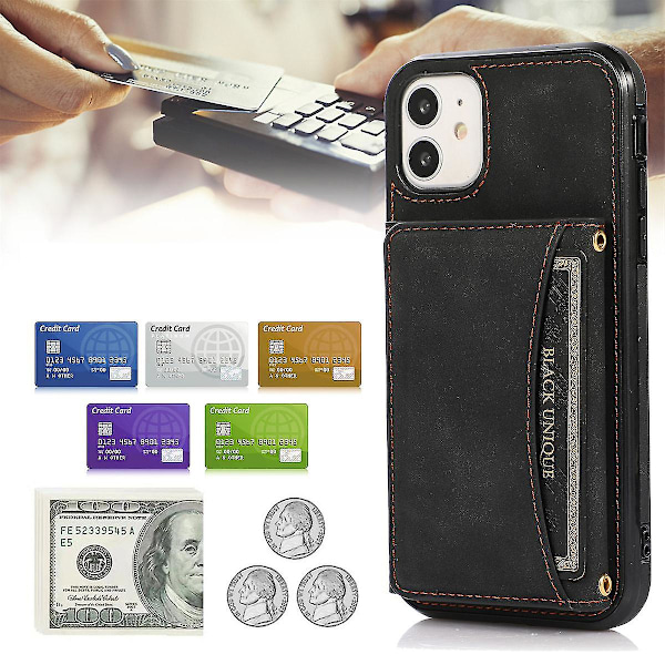 Iphone 12 Mini Plånboksfodral Med Kortfack, Slim PU Läder Stativ Kortplatser Fodral För Apple Iphone 12 Mini Svart