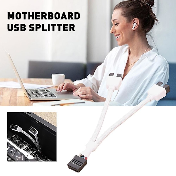 Hovedkort 9-pins USB-hode til dobbel USB2.0 9-pins splitter hub-forlengelseskabel