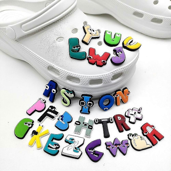 26 stk. Alphabet Lore Sko Charms Sko Dekoration Tegneserie Bogstav Charms Til DIY Croc Træsko Sandaler Armbånd Håndledsbånd Dekoration Tilbehør Festgave