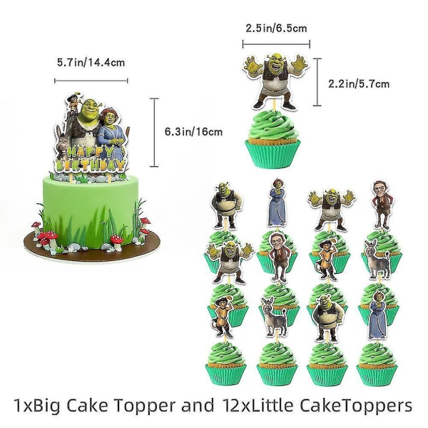 Shrek Temafest Dekoration Balloner Banner Kage Topper Sæt Fødselsdagsfest Balloner Kits