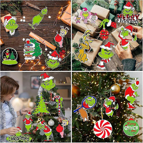24 stk Grinch Juletrær Hengende Pynt - Juletrær Henger Ornament for Juletrær Hjemmeinnredning