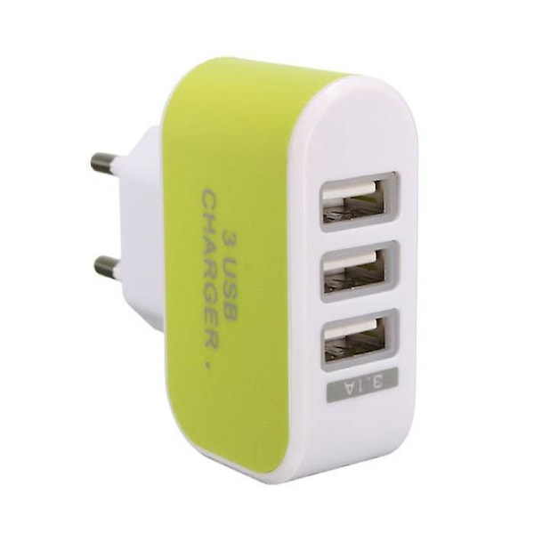 1-pakke Triple (3x) USB-port iPhone / Android vegglader Wallcharger Grønn
