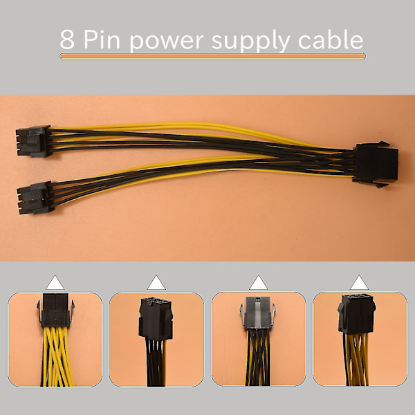 2 stk. CPU 8-polet Hun 1 til 2 Han 4+4-polet Y Splitter Strømforsyningskabel 18AWG 20cm Ty