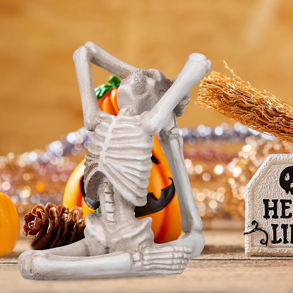 3 stk. Yoga Skeletfigurer Resin Mini Skelet Dekoration Halloween Statue til Hjem Soveværelse Kontor Skrivebord Halloween Dekorationer (Hvid)