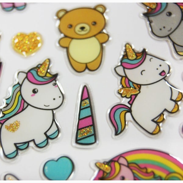 Klistermärken - Söta enhörningar - Glitter - Epoxy
