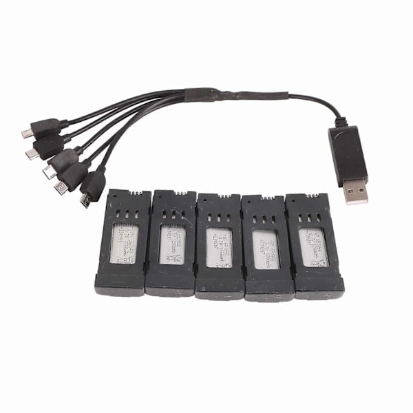 3.7V 1200mAH Lithium Batteri Bærbart Drone Batteri med 5 i 1 Opladerkabel til E58 L800 JY019 RC Quadcopter Reservedel