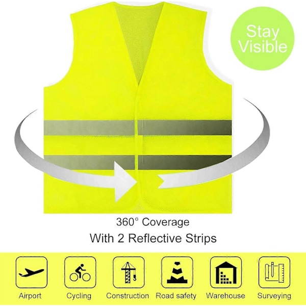 5-pack Hi Vis Västar, Säkerhetsvästar, Standardstorlek Reflekterande Hög Synlighet Västar, Unisex Hi Vis Jacka för Trafikarbete, Löpning, Mätning