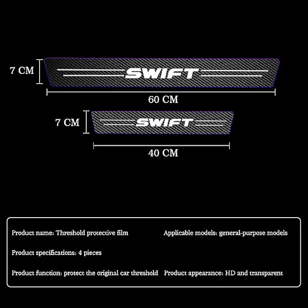 Kolfiber dörrtröskelskydd Suzuki Swift 2005-2015 2016 bildörr dörrtrösk skrapplatta