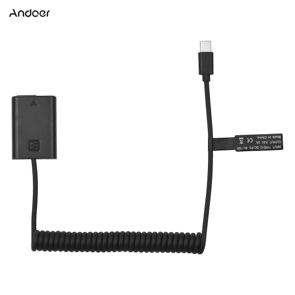 Andoer NP-FW50 Dummy Batteri USB-C Koppling Adapter med USB Typ-C Fjäderström Kabel Ersättning för Sony Alpha A5000 A5100 A6000 A6300 A6400 A6500 A